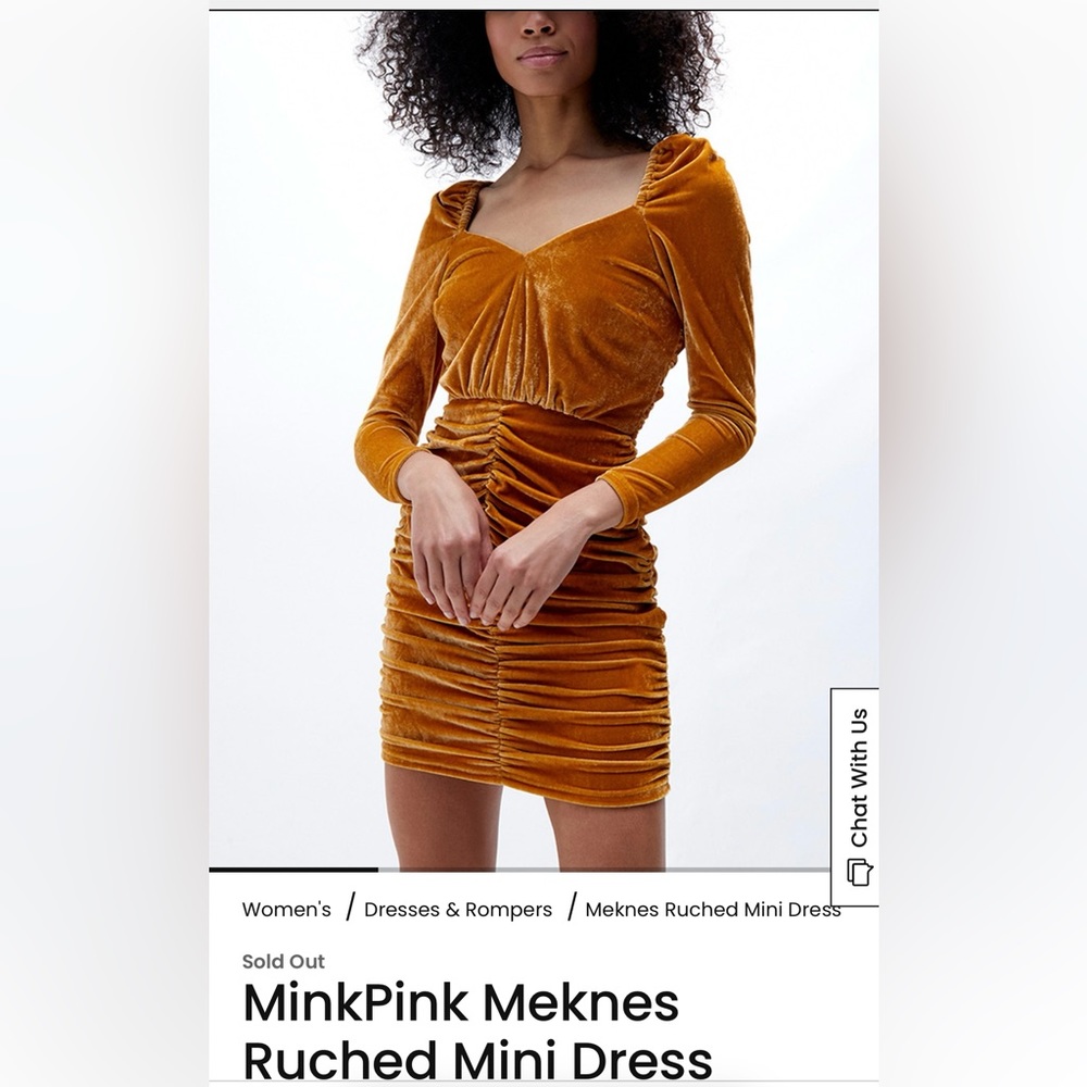 MinkPink x Revolve Meknes Gold Velvet Ruched Mini Dress
